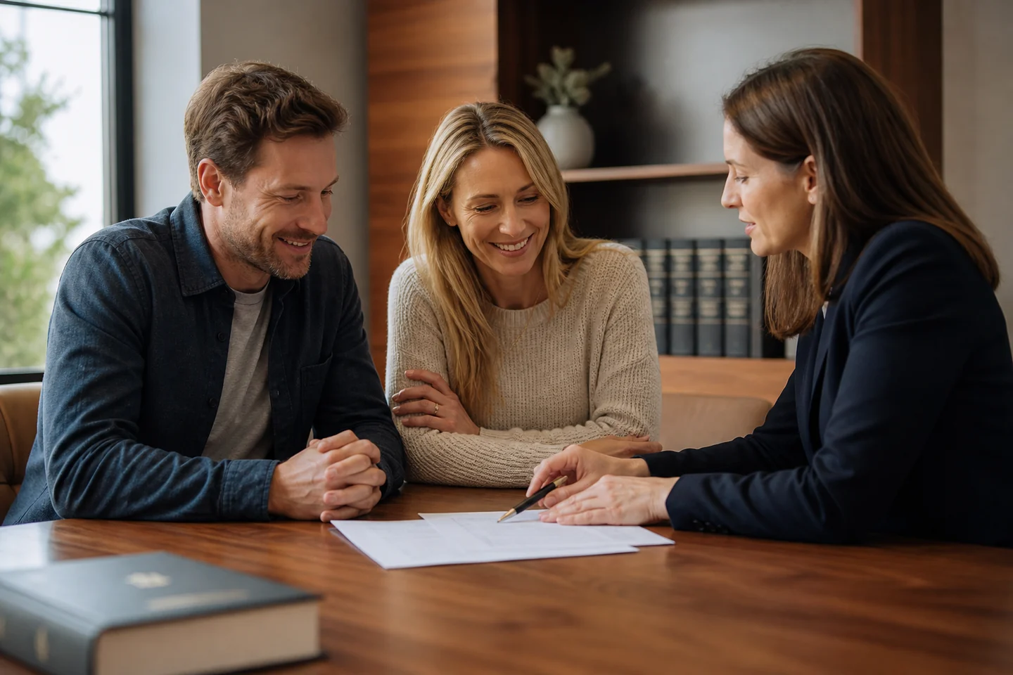 A couple preparing for a possible sale with their legal adviser.