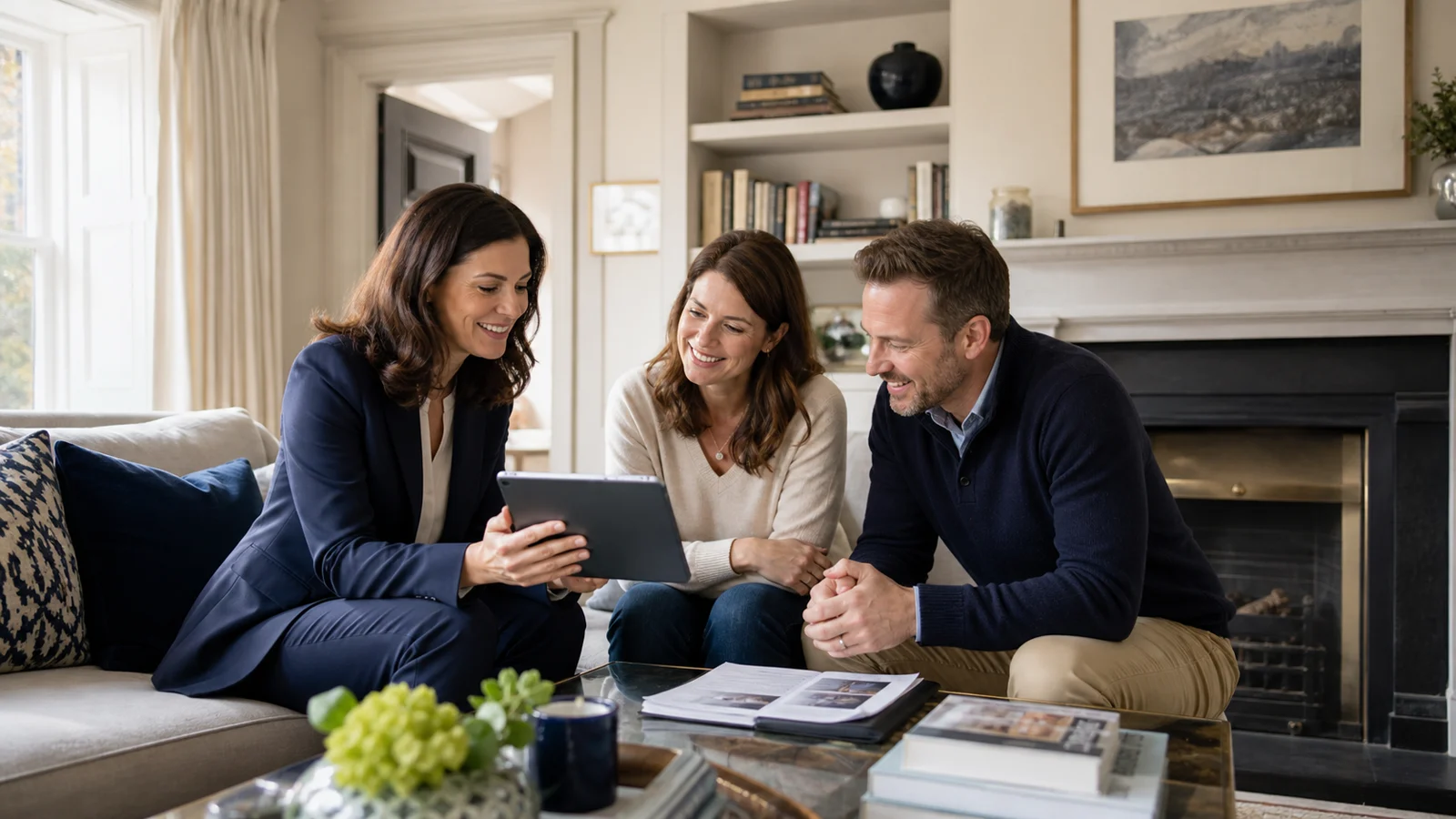 A homeowner and a local estate agent reviewing the valuation reasoning together at a dining table