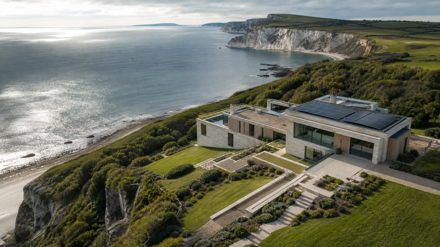 A contemporary English coastal home overlooking the sea.